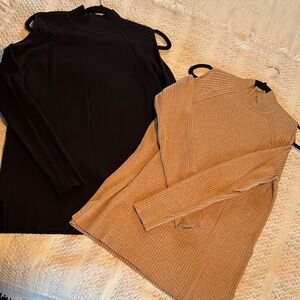 2 Chico's cold shoulder sweaters * brown & black * sz 2 (L/12)